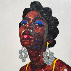 Beauty in Black 2 -21st Century, Contemporary, Figurative Portrait, Women Fabric