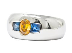 Bold 1.19 CTW Fancy Yellow-Orange Diamond, Sapphire & Platinum Men's Ring GIA