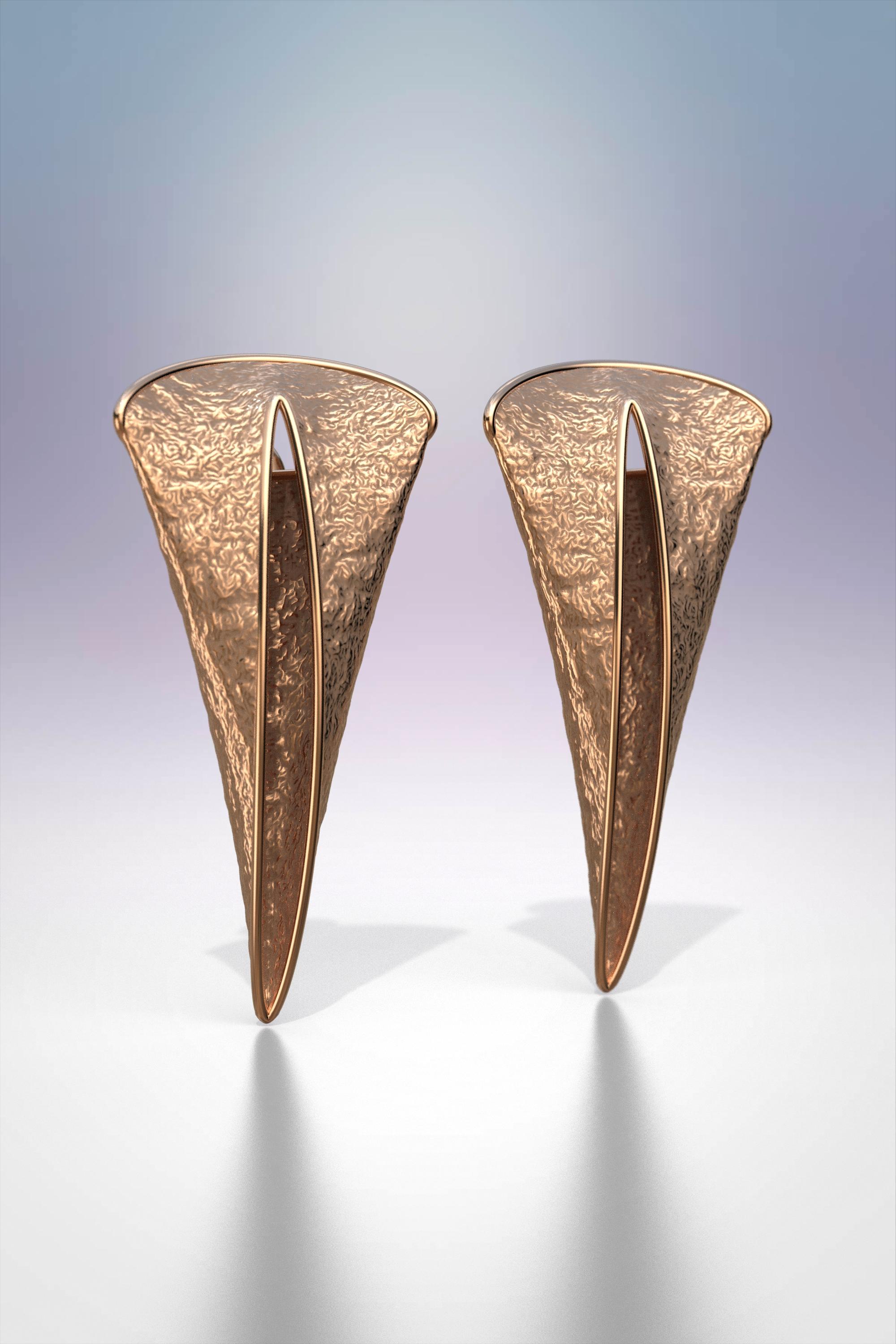 Bold 14k Gold Earrings Handmade in Italy by Oltremare Gioielli, Thorn Shaped. For Sale 8
