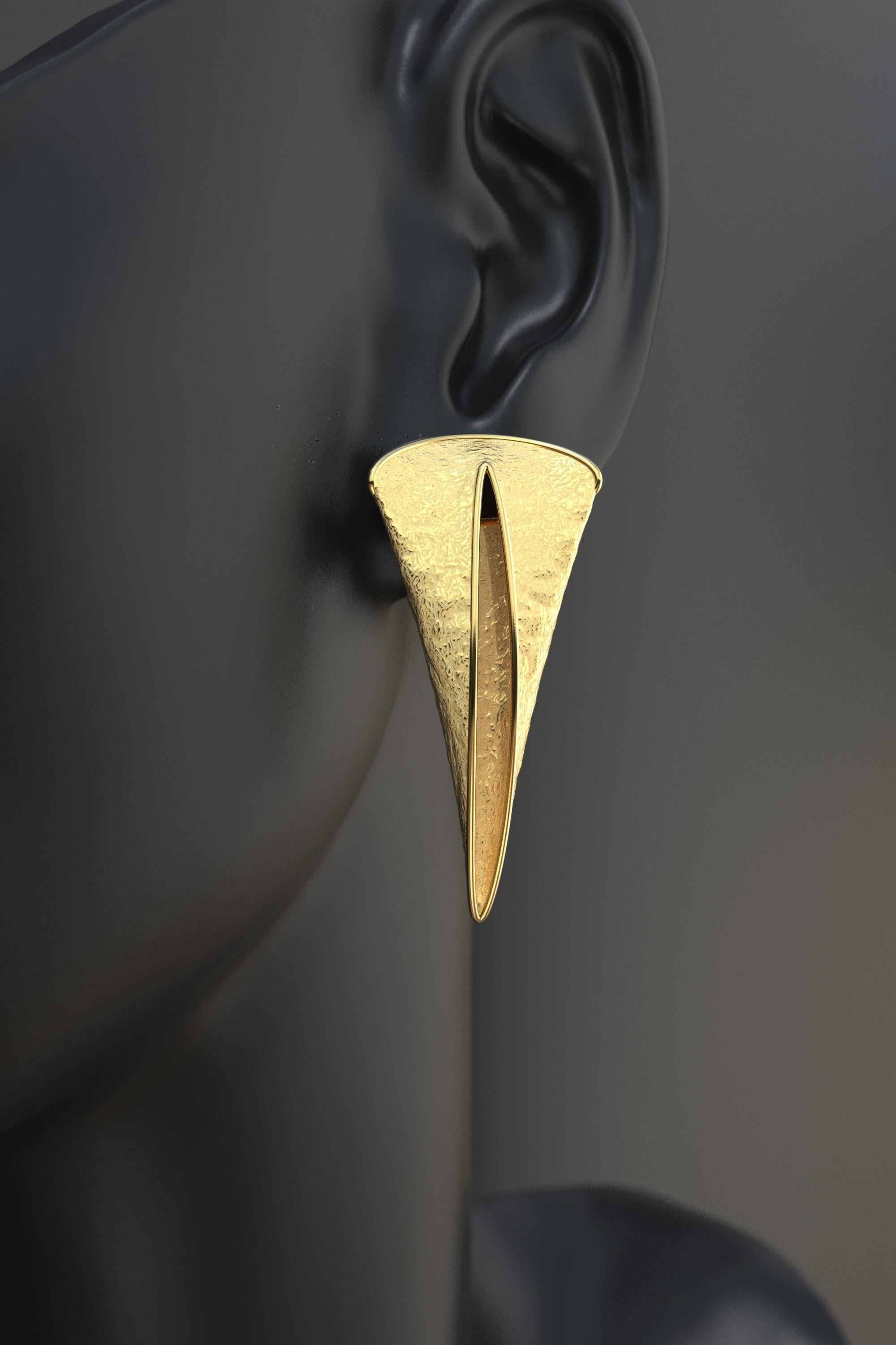 Women's Bold 14k Gold Earrings Handmade in Italy by Oltremare Gioielli, Thorn Shaped. For Sale