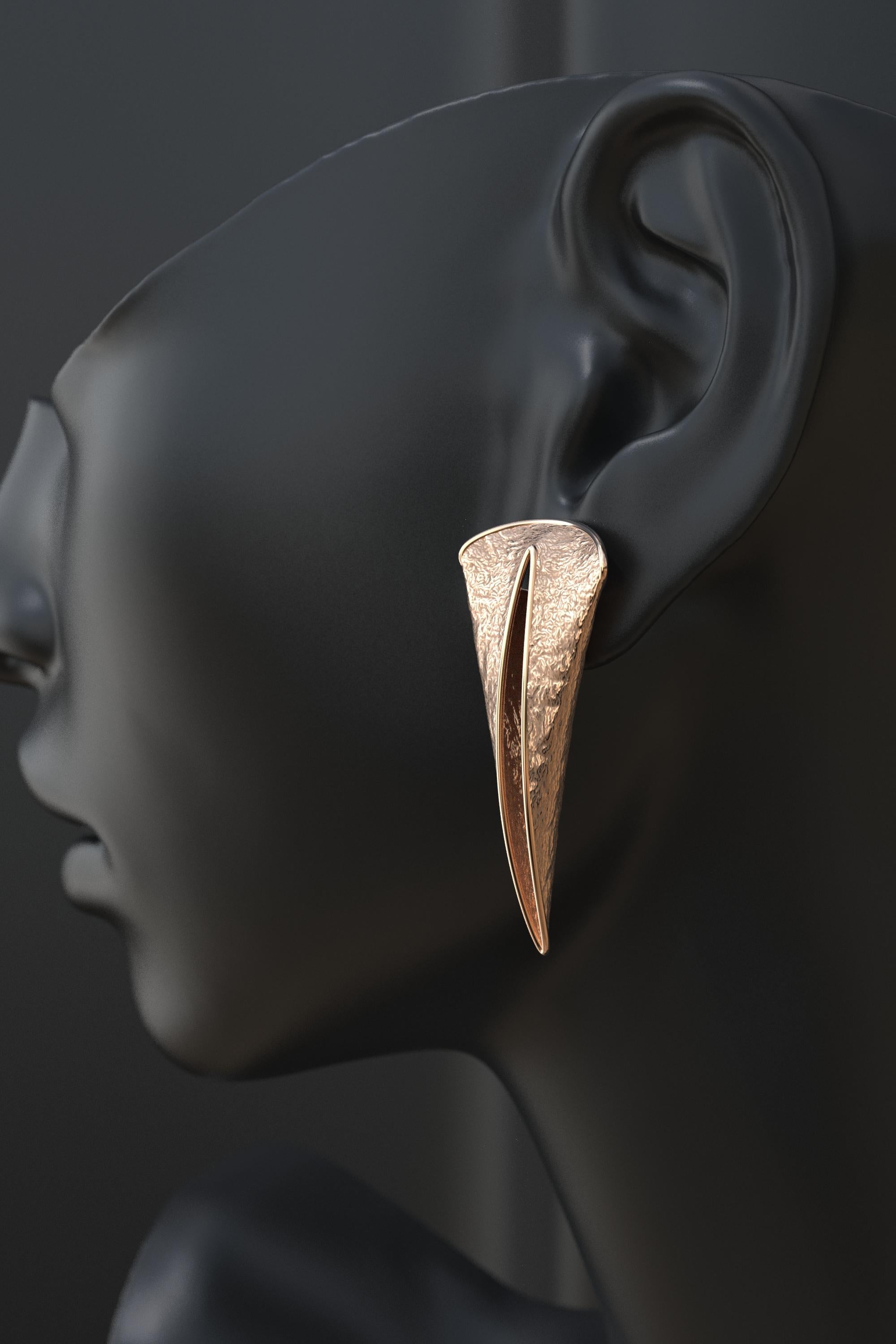 Bold 14k Gold Earrings Handmade in Italy by Oltremare Gioielli, Thorn Shaped. For Sale 2