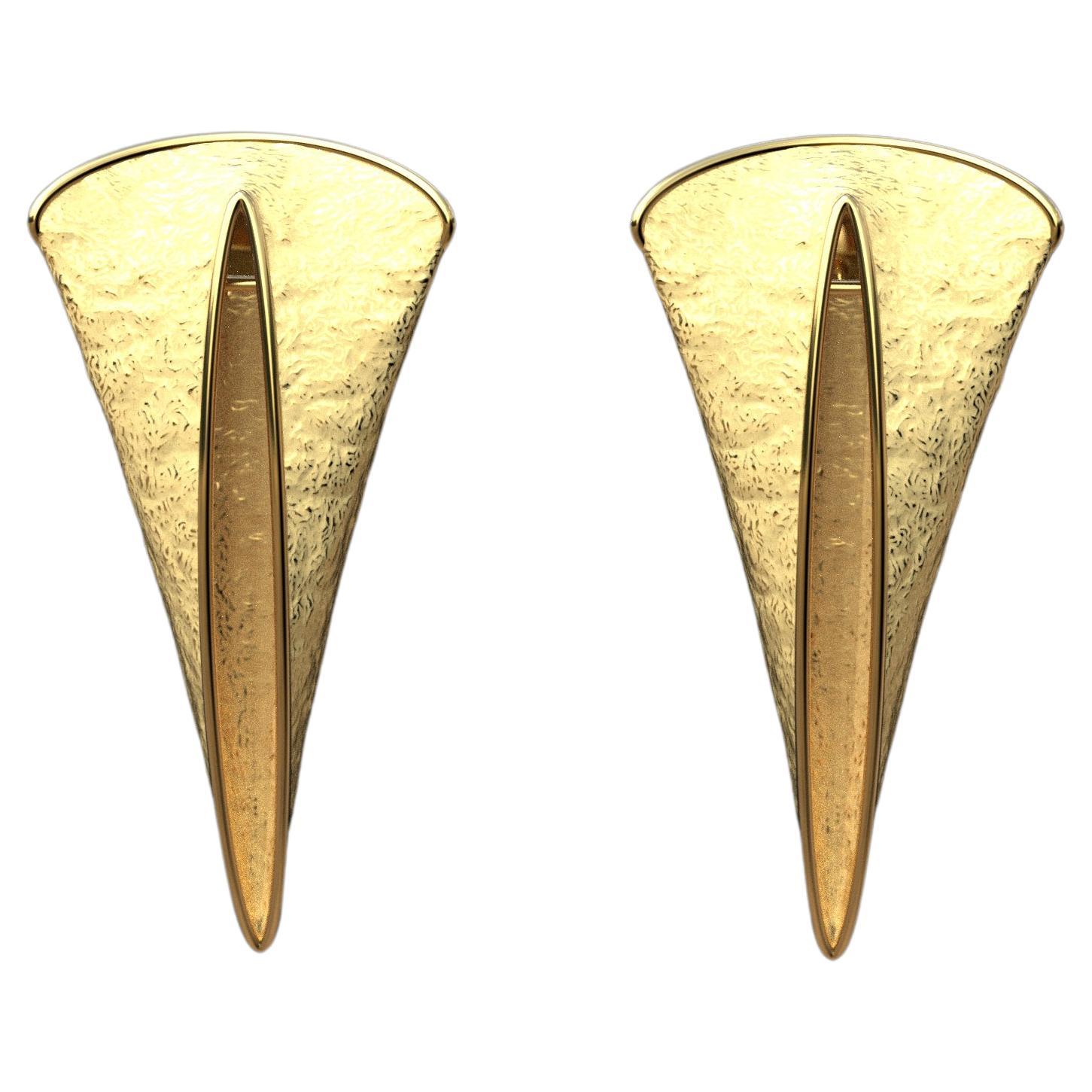 Bold 14k Gold Earrings Handmade in Italy by Oltremare Gioielli, Thorn Shaped. For Sale