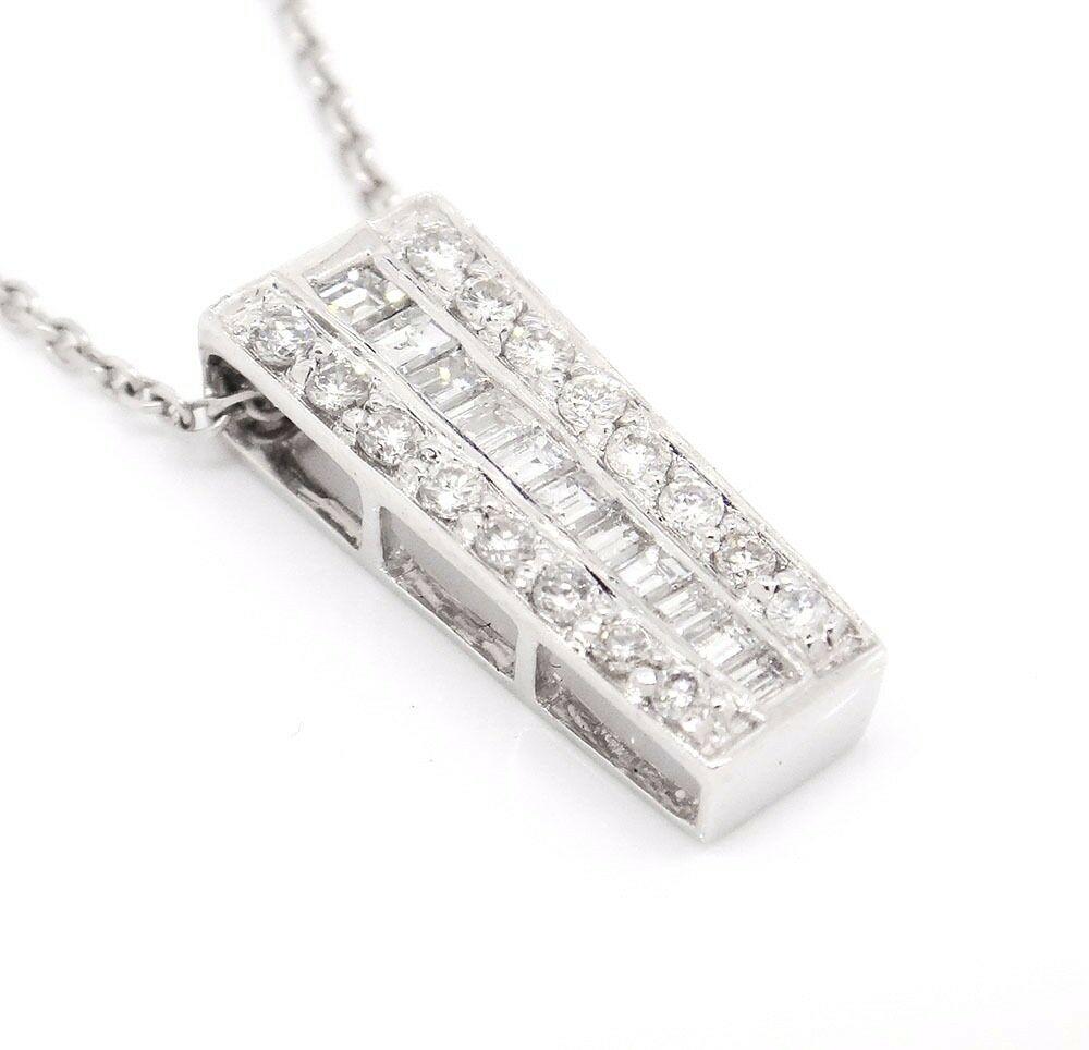 Women's or Men's Bold 14 Karat White Gold SI1, G, 0.43 Carat Diamond Bar Pendant Sliding Necklace For Sale