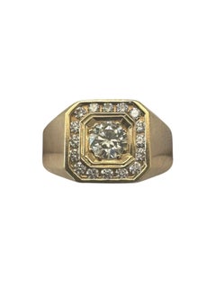 Bold 14K Yellow Gold and Diamond Octagonal Signet Ring