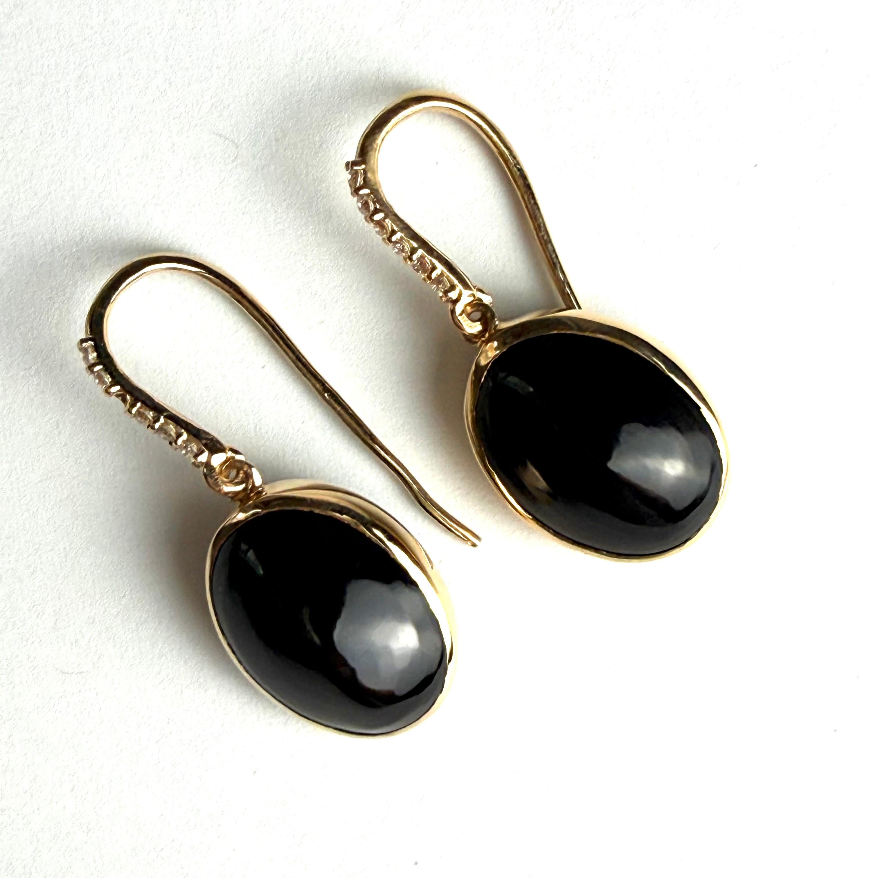 Moderne Boucles d'oreilles pendantes en or jaune 14K avec Onyx noir 20 carats et diamants en vente