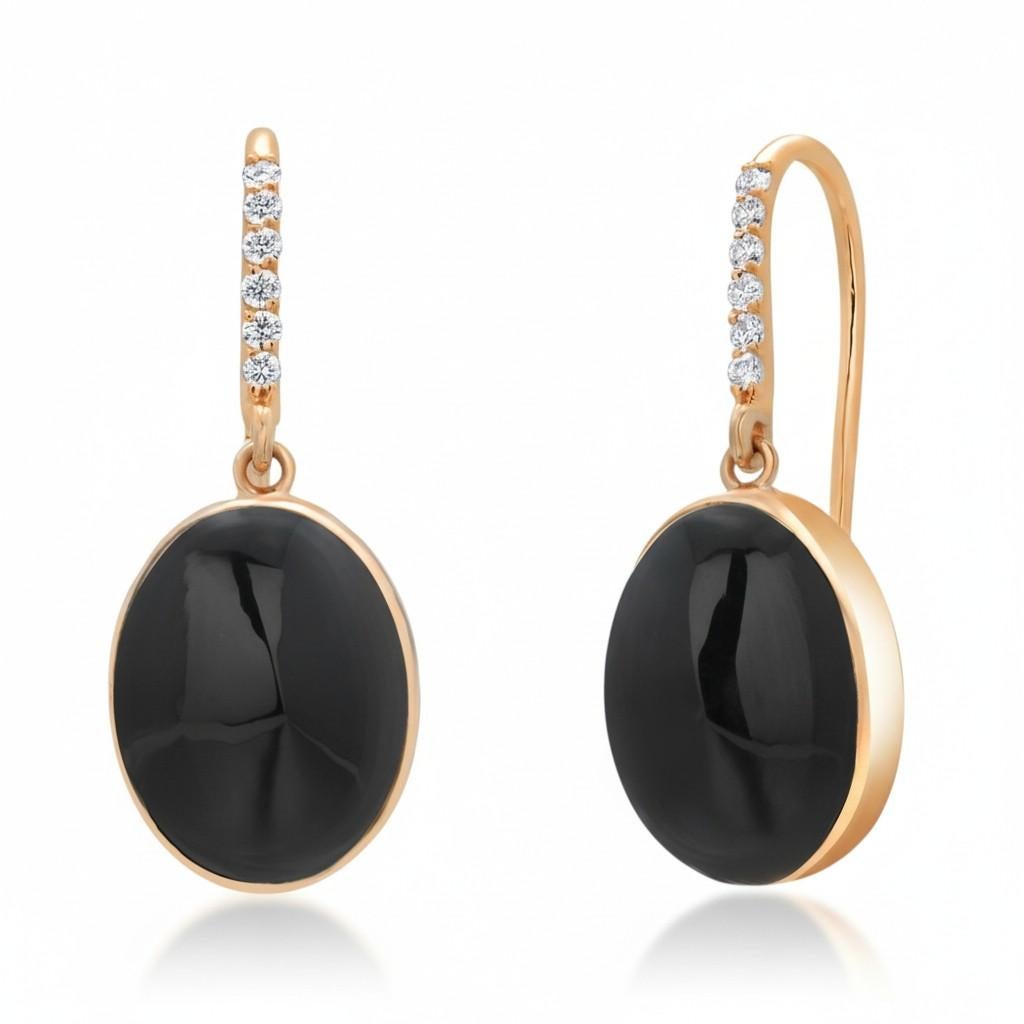 Boucles d'oreilles pendantes en or jaune 14K avec Onyx noir 20 carats et diamants Neuf - En vente à New York, NY