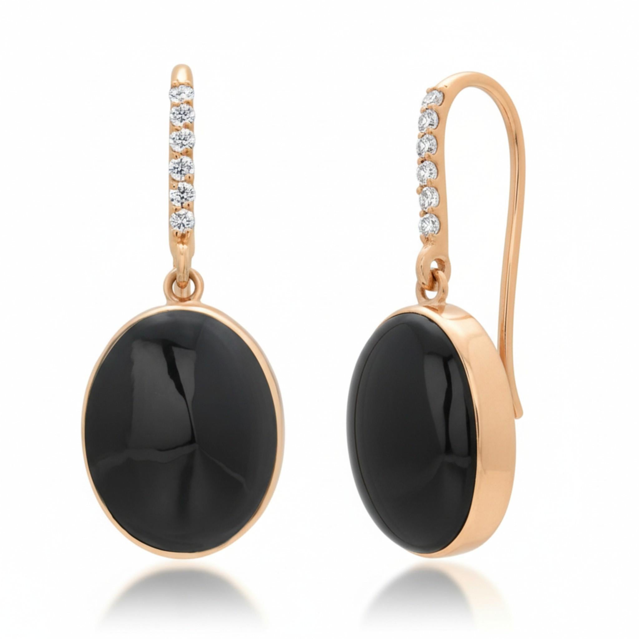 Boucles d'oreilles pendantes en or jaune 14K avec Onyx noir 20 carats et diamants en vente 1