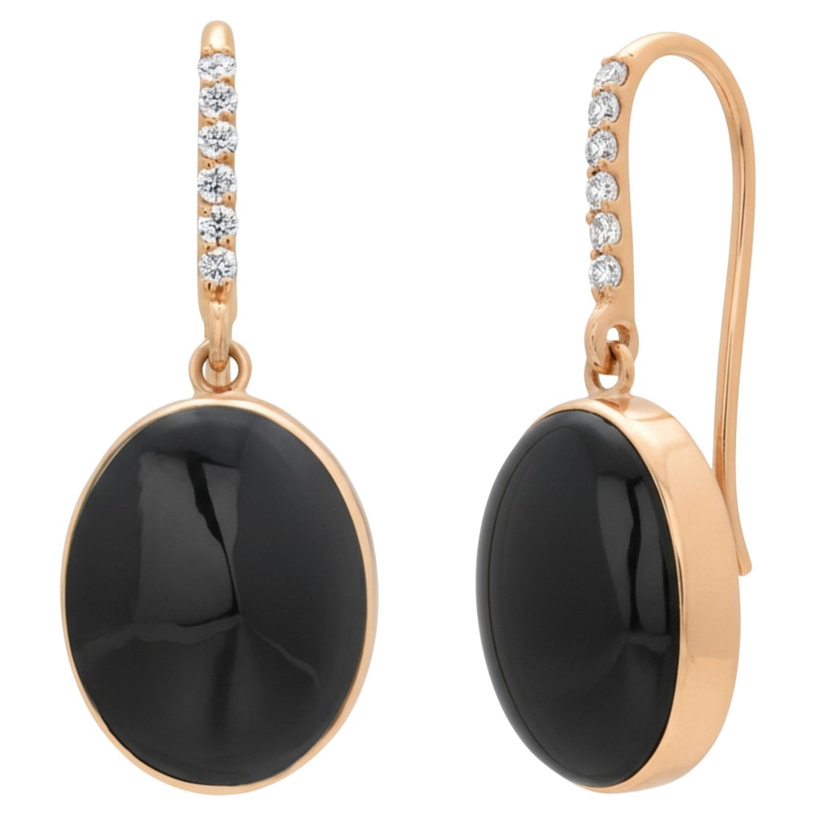 Orecchini audaci in oro giallo 14K con onice nero da 20 carati e diamanti a cerchio da 1,5 pollici