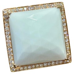 Bold 18 K rose Gold italian Statement Ring Diamond and white Agate