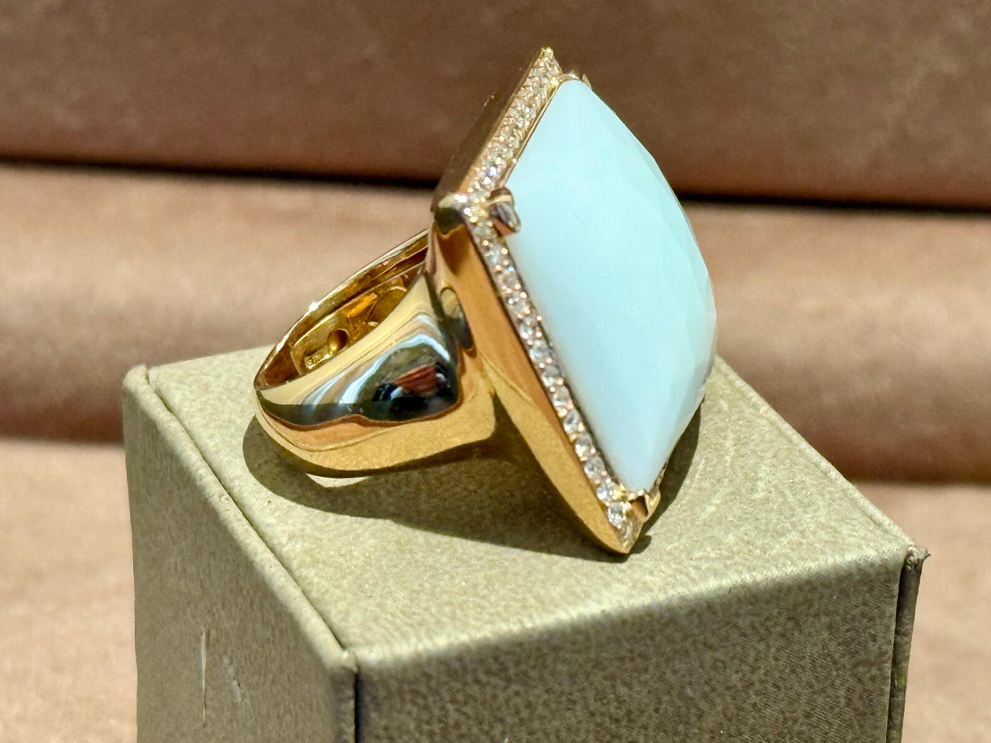 Taille brillant Bold Italian Statement Ring en or rose 18 K Diamant et agate blanche en vente