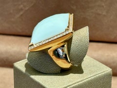 Audace anello statement italiano in oro rosa 18 K. Diamante e agata bianca