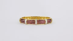 Bold 18 Karat Gold, Ruby and Diamond Hinged Bracelet