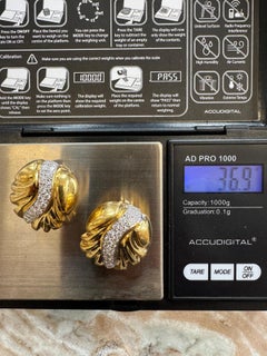 Bold 18K Gold and Diamond Swirl Clip-On Earrings