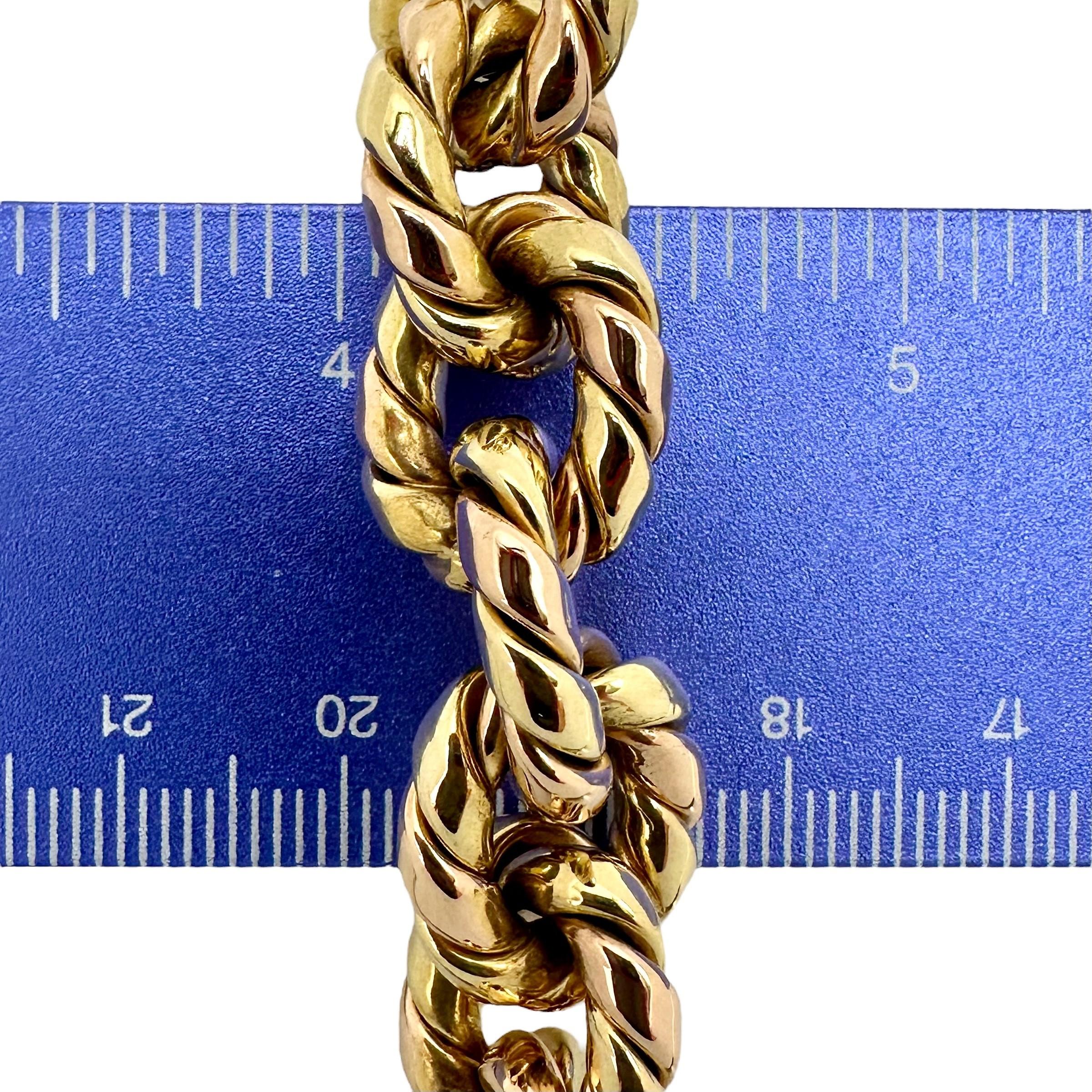 Bold 18K Yellow and Pink Gold Twisted Rope Cable Link Bracelet In Good Condition In Palm Beach, FL