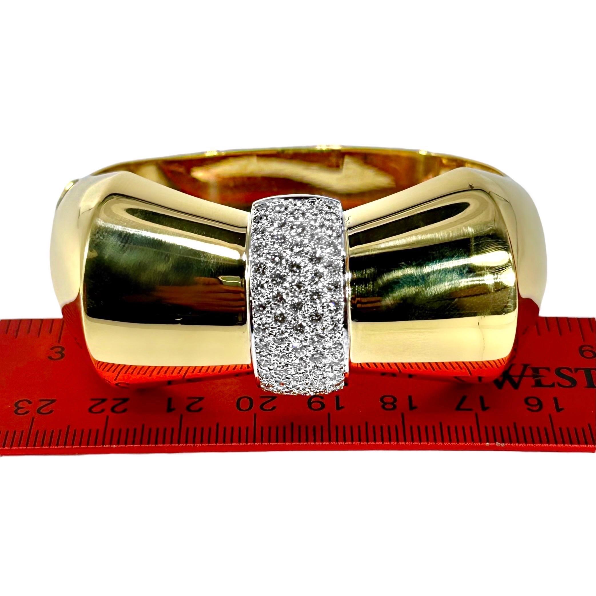 Bold 18K Yellow Gold and Diamond Bow Motif Cuff Bracelet For Sale 4