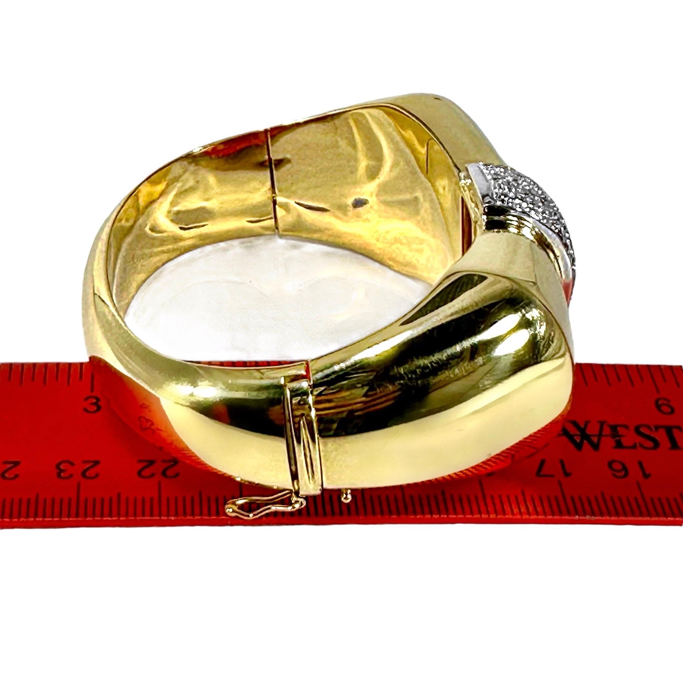 Bold 18K Yellow Gold and Diamond Bow Motif Cuff Bracelet For Sale 5