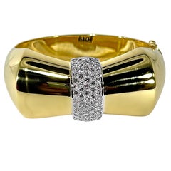 Bold 18K Yellow Gold and Diamond Bow Motif Cuff Bracelet