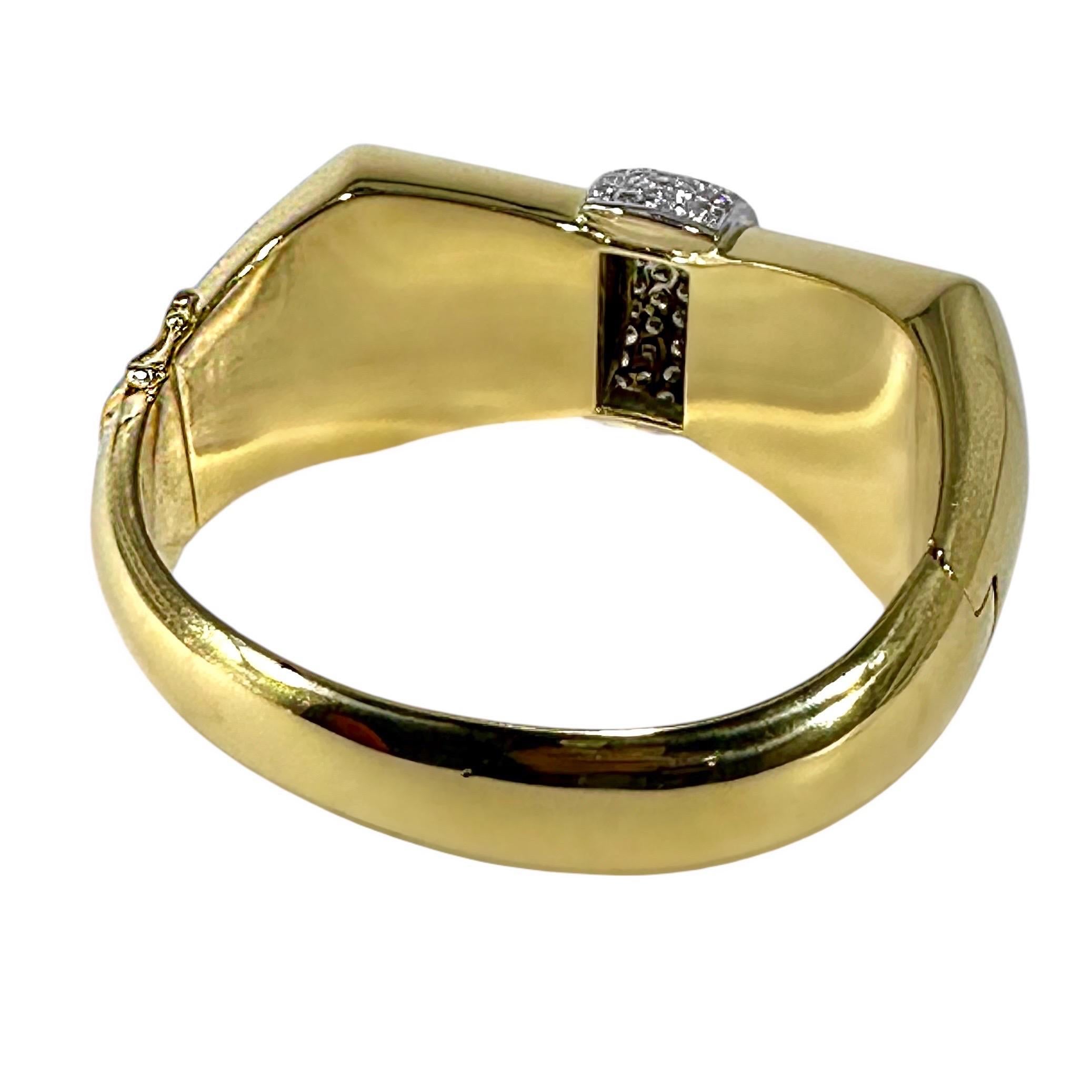 Women's Bold 18K Yellow Gold and Diamond Bow Motif Cuff Bracelet For Sale