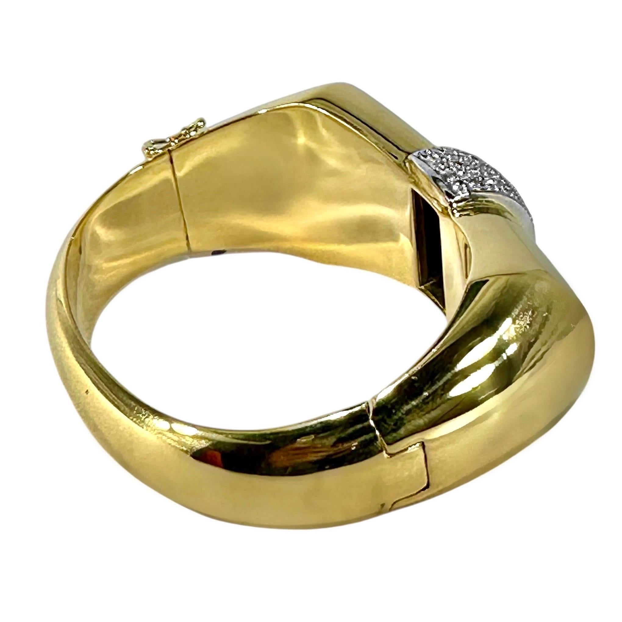 Bold 18K Yellow Gold and Diamond Bow Motif Cuff Bracelet For Sale 1