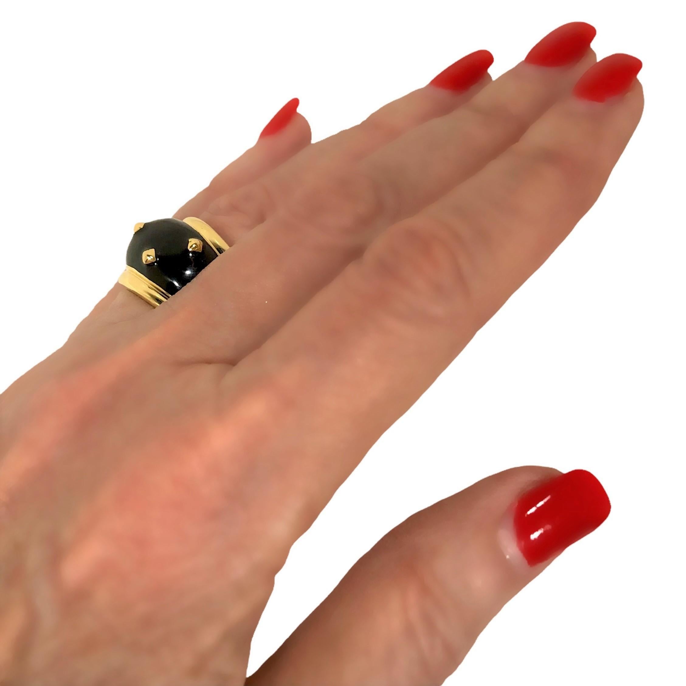 Bold 18K Yellow Gold Bombe Black Enamel Ring with Gold Studs For Sale 1