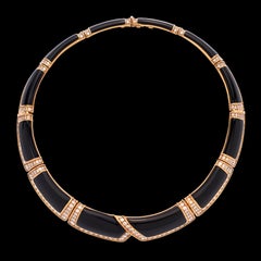 Tour de cou en or jaune 18k Onyx et diamants