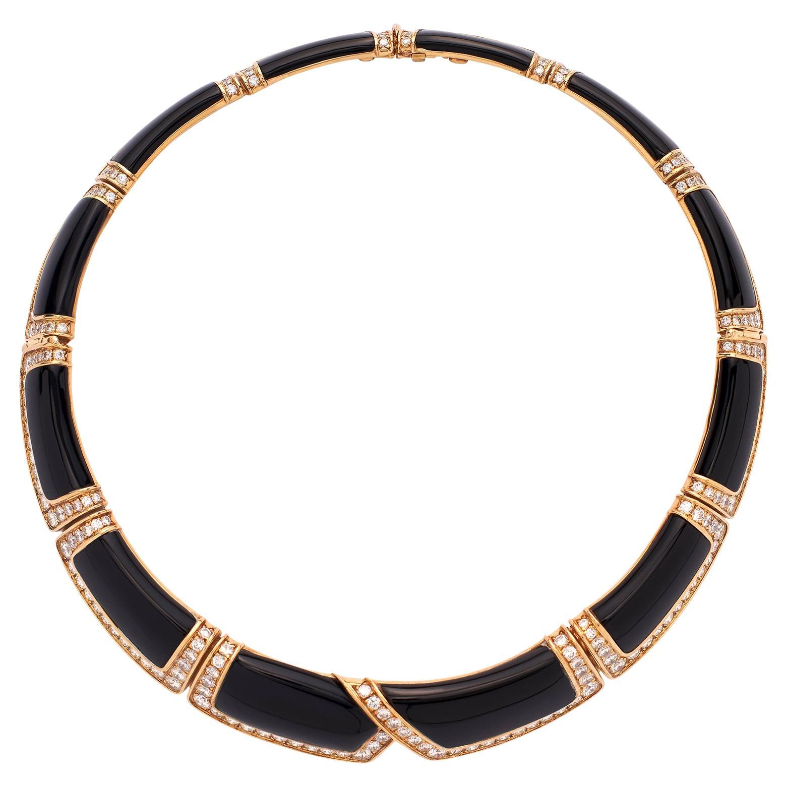 Bold 18k Yellow Gold Onyx & Diamond Choker