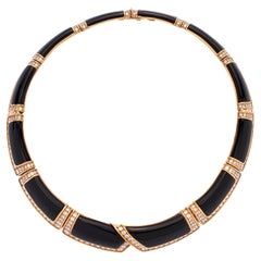 Tour de cou en or jaune 18k Onyx et diamants
