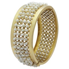 Bold 22 Karat Yellow Gold Bangle with Freshwater Pearls