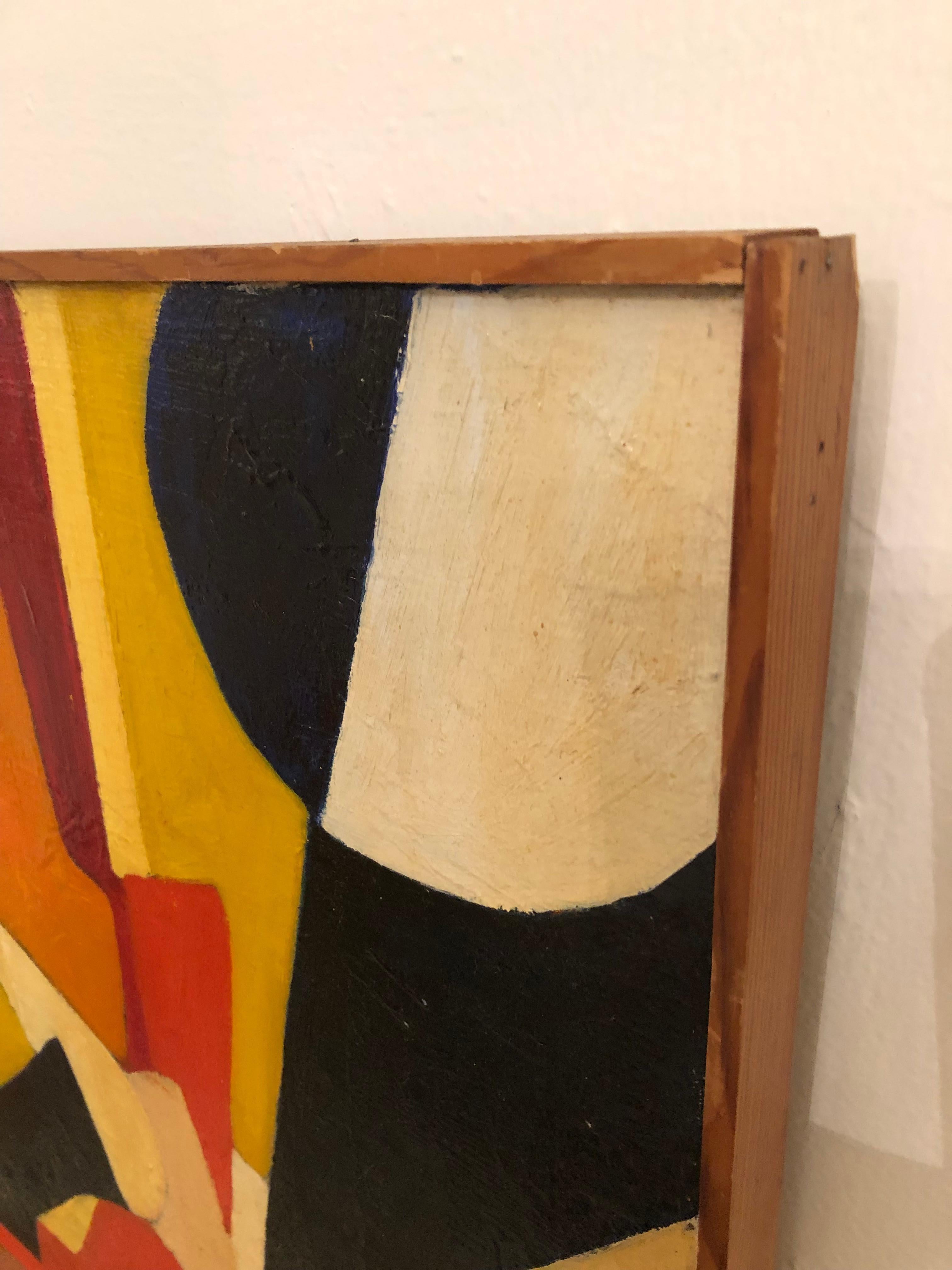 Mid-20th Century Bold Abstract Original Painting in Red Orange Black and White
