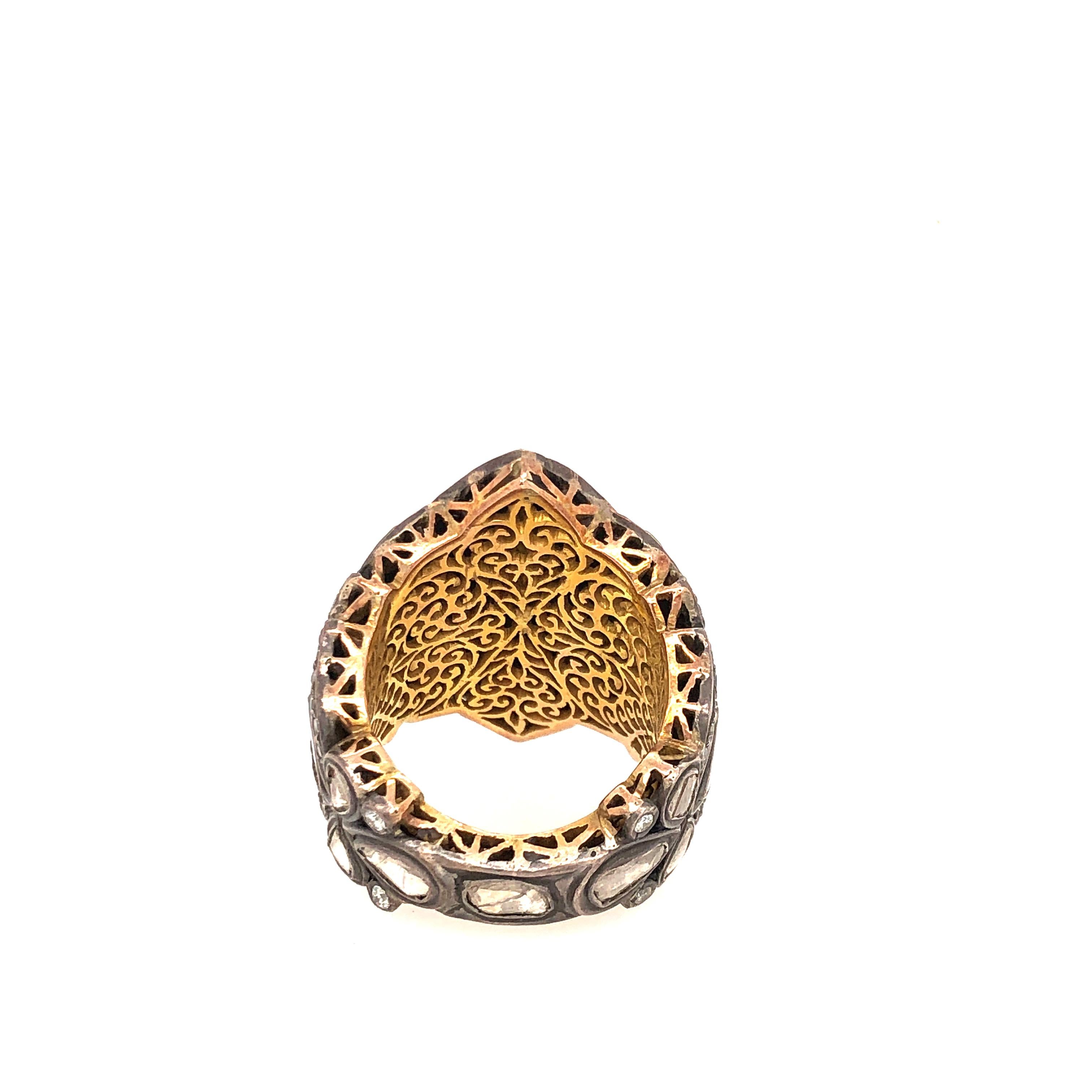 Victorian Bold and Bright Looking Rosecut Diamond Silver Gold Ring For Sale