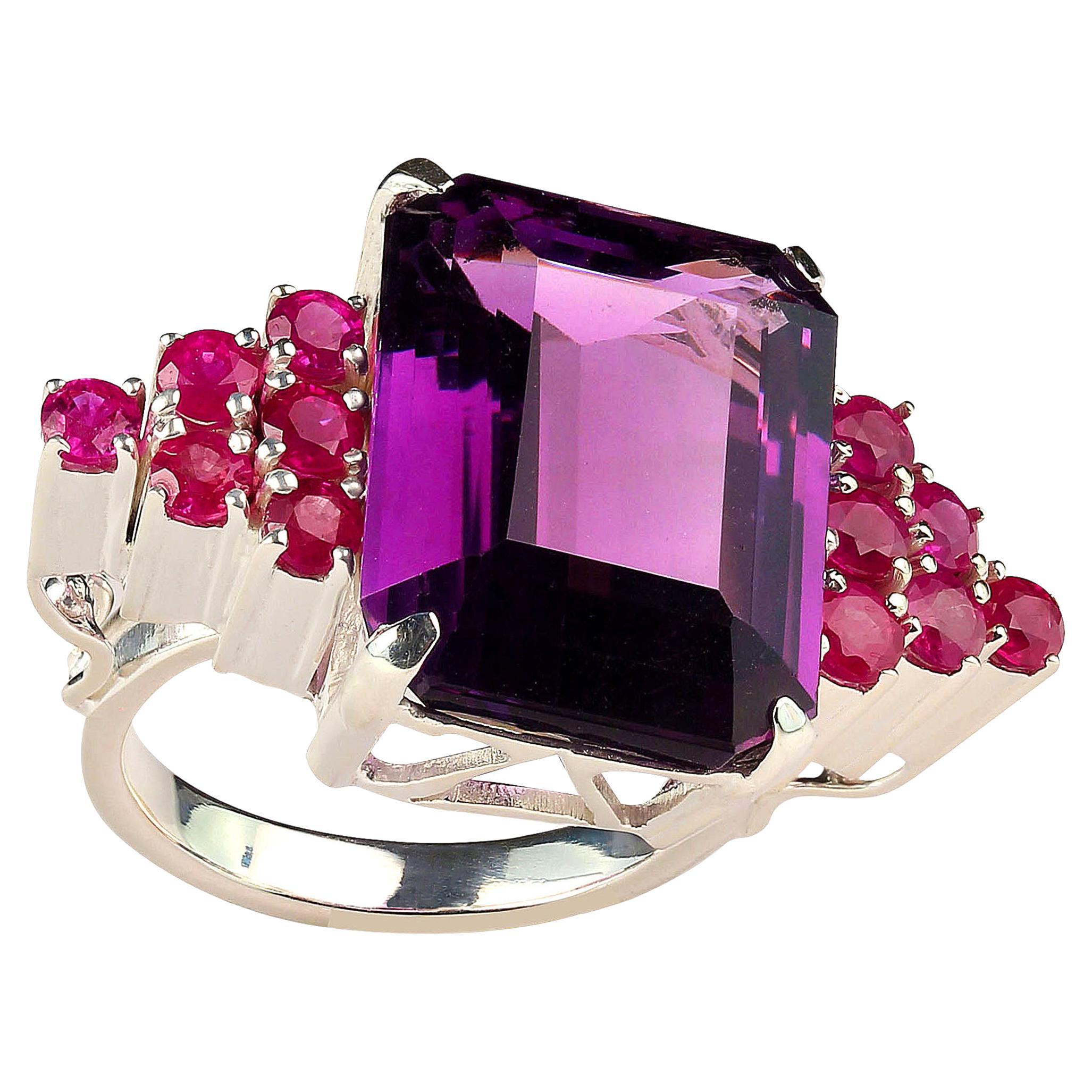 AJD Atrevido y Emocionante Anillo de Cena Amatista y Rubí     Piedra de nacimiento de febrero Artesano en venta