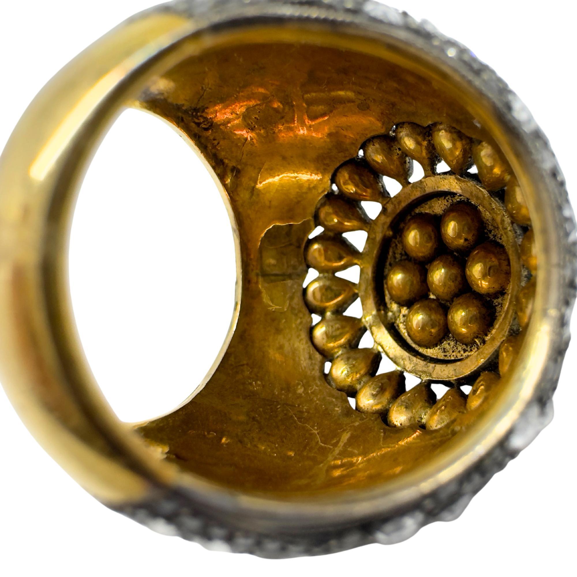 Bague de cocktail en or jaune 18K et argent avec diamant taillé en rose, audacieuse et lourde en vente 2