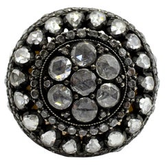 Bold and Heavy 18K Yellow Gold and Silver Top Rose Cut Diamond Cocktail Ring
