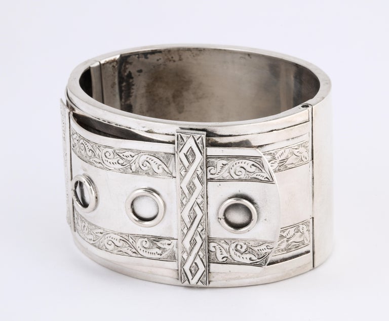 Bold and Rare Victorian Silver Circle Cuff For Sale 1