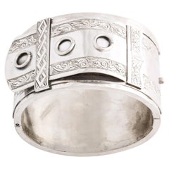 Antique Victorian Silver Cuff In A Buckle Motif