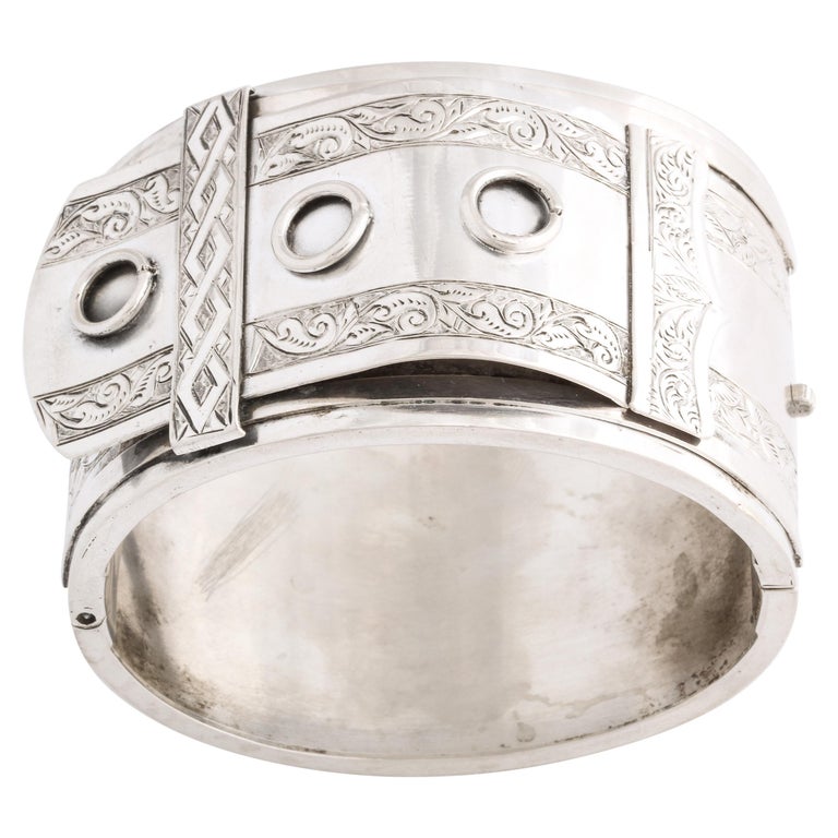 Bold and Rare Victorian Silver Circle Cuff For Sale