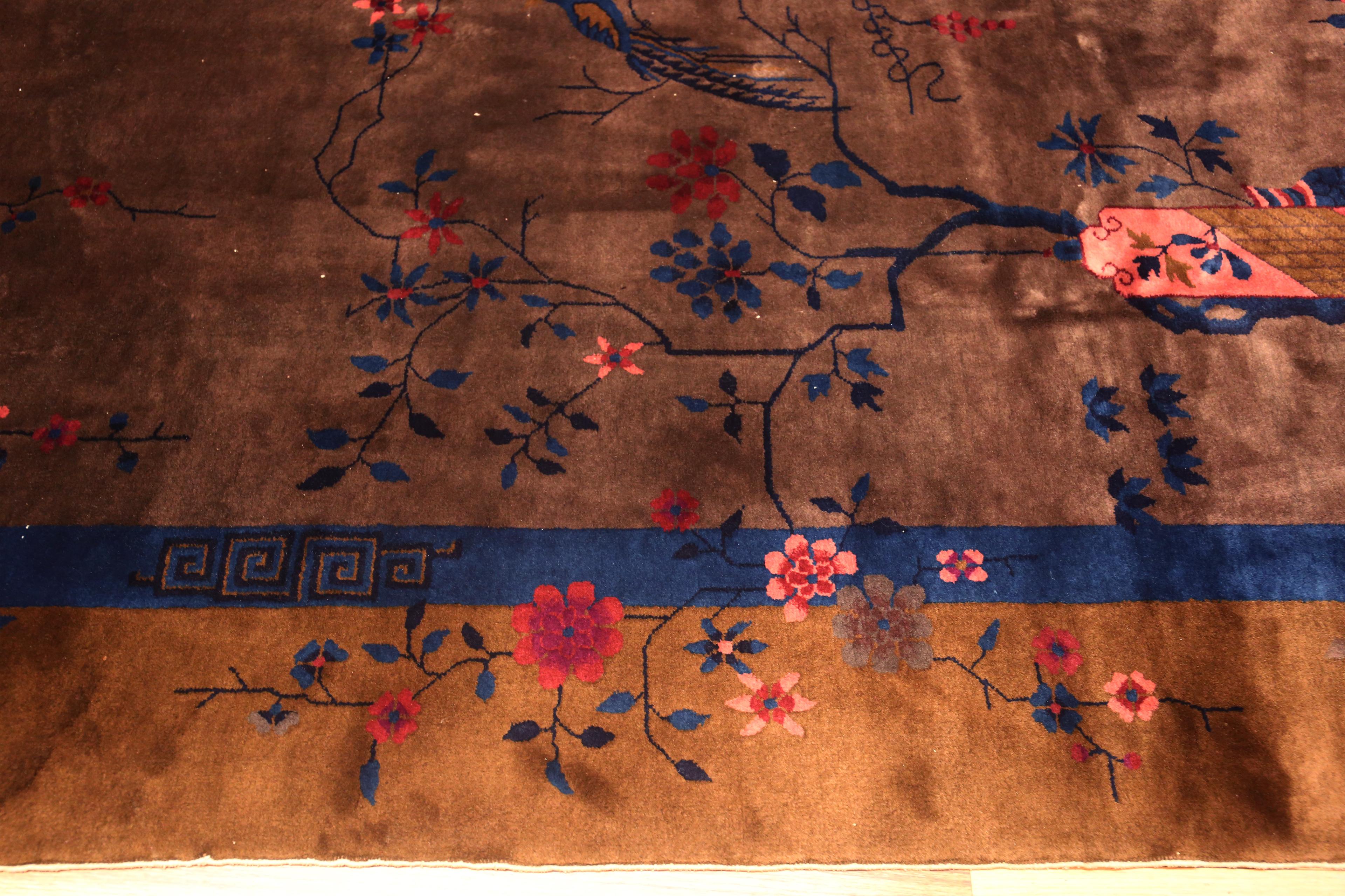 Bold Antique Chinese Art Deco Rug In Brown, Country of origin: China, Circa date: 1920