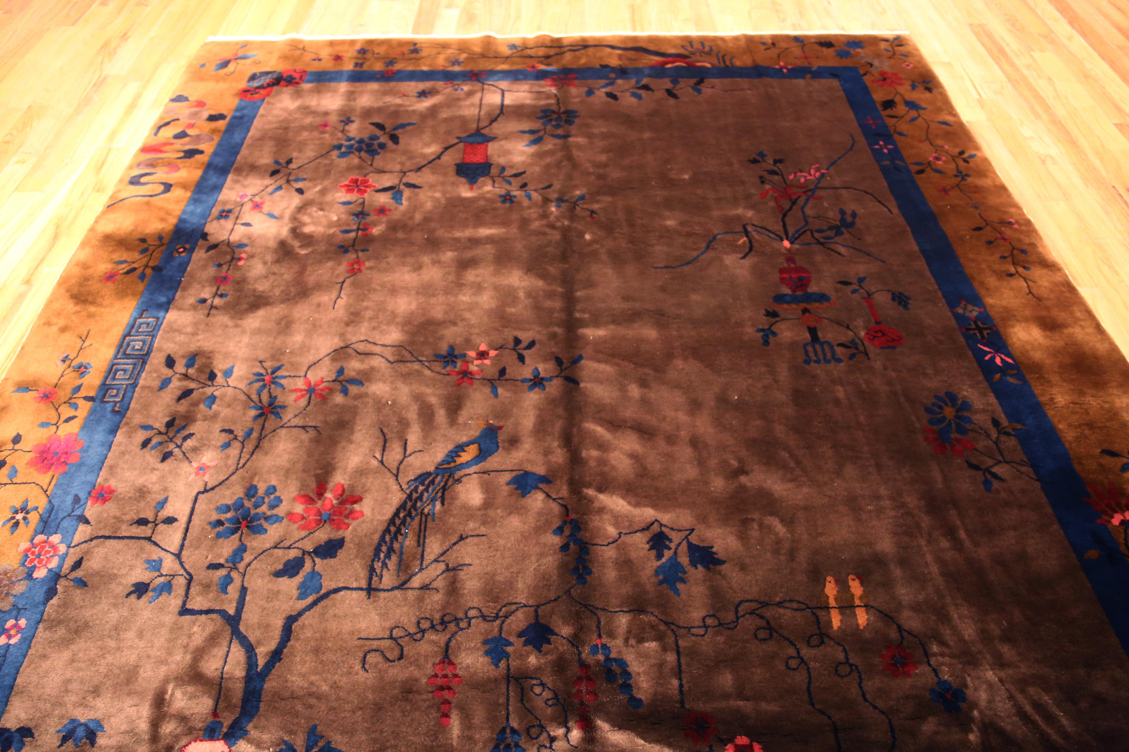 Wool Bold Antique Chinese Art Deco Rug In Brown 8'10
