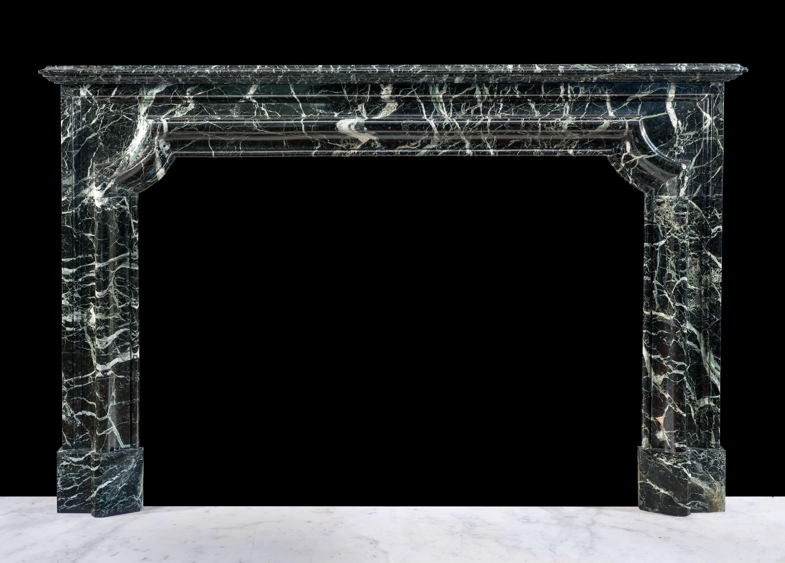 Bold Antique French Baroque Bolection Fireplace in Green Marble In Good Condition For Sale In London, GB