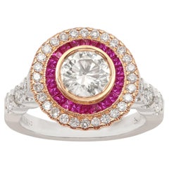 Bague Art Déco Rubis et diamant rond Or blanc et rose 18 carats Centre 1.09ct