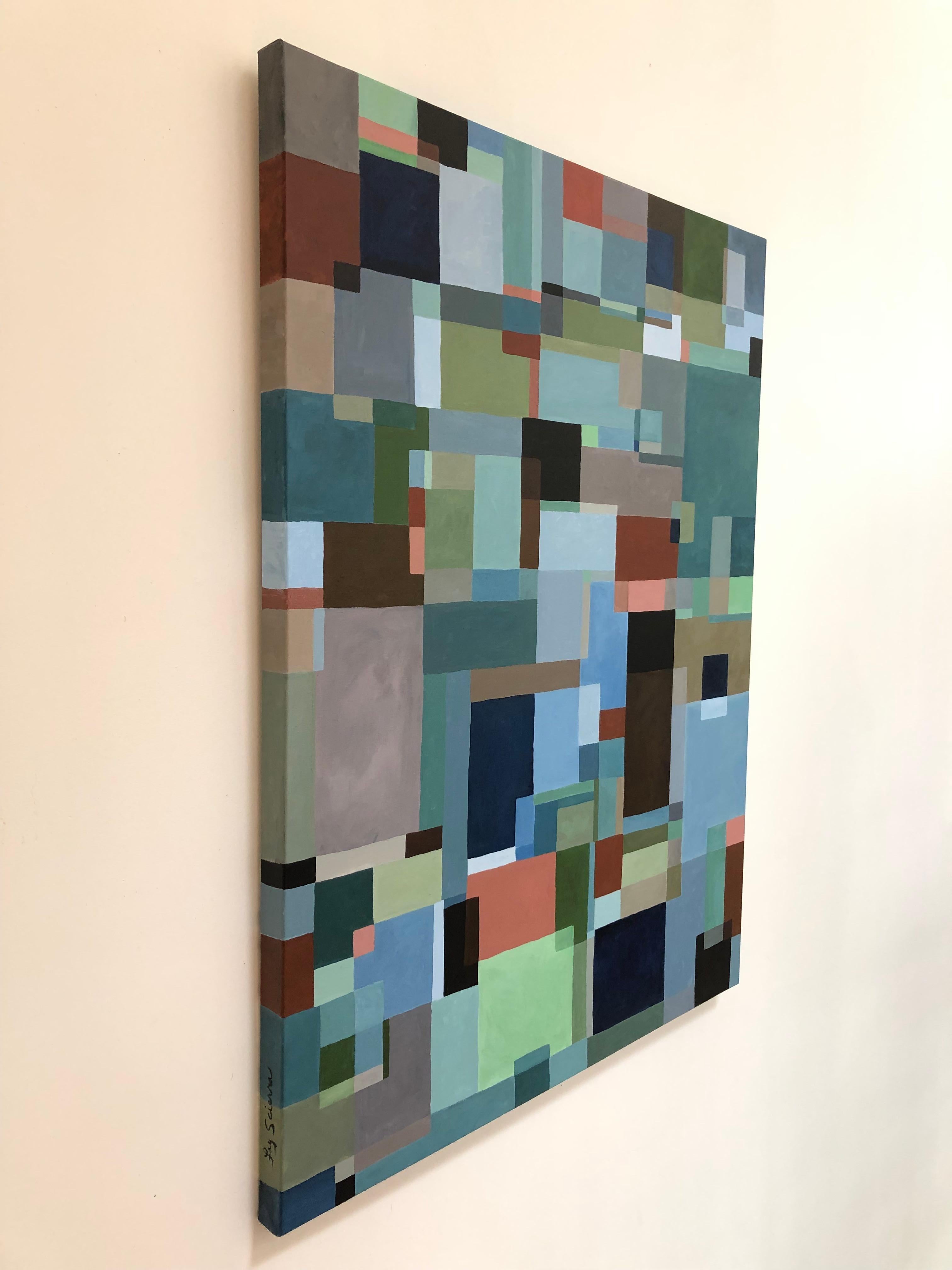Américain Peinture astracieuse audacieuse représentant des rectangles et des carrés superposés en vente