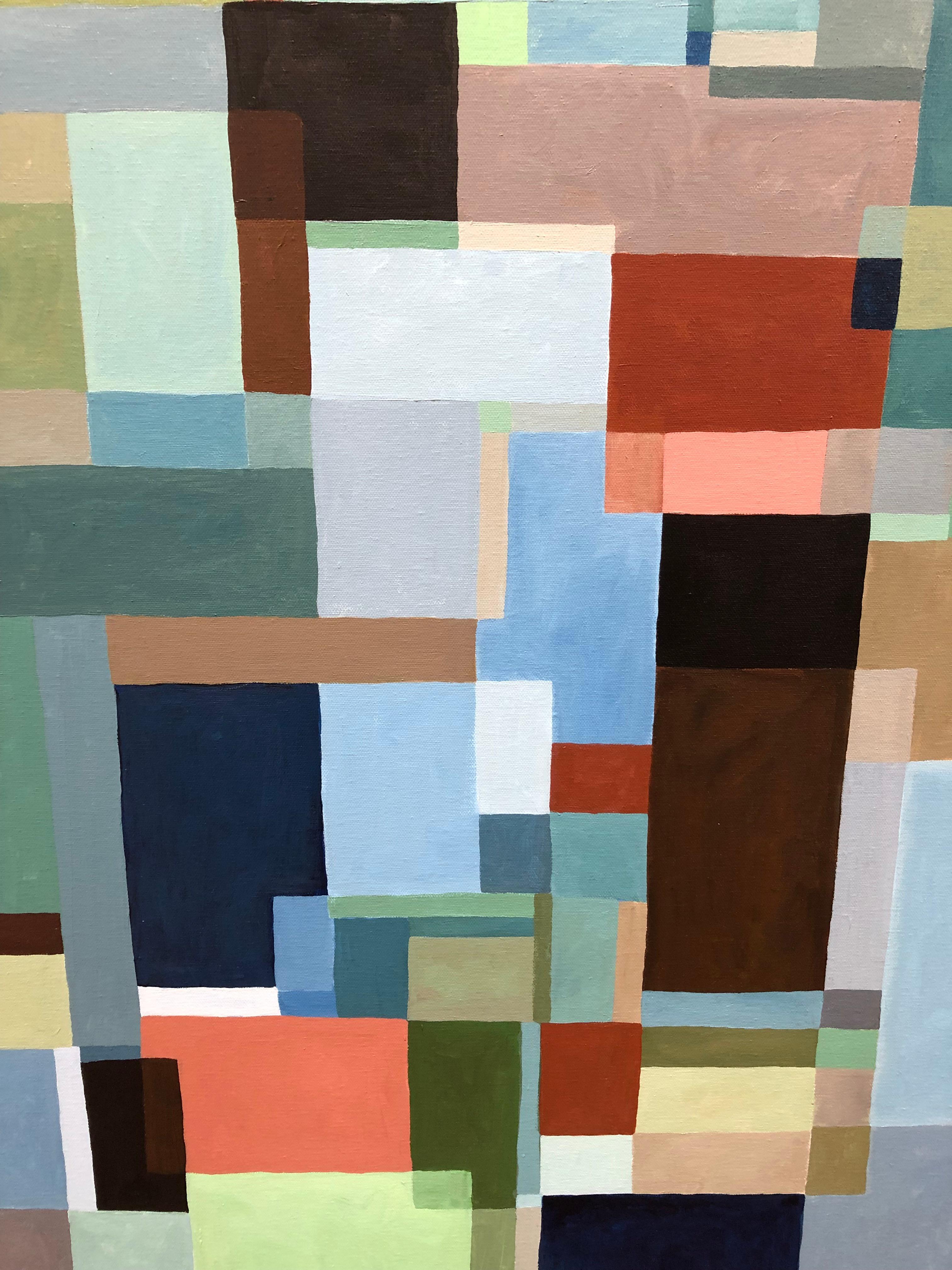 Peinture astracieuse audacieuse représentant des rectangles et des carrés superposés Excellent état - En vente à Hopewell, NJ