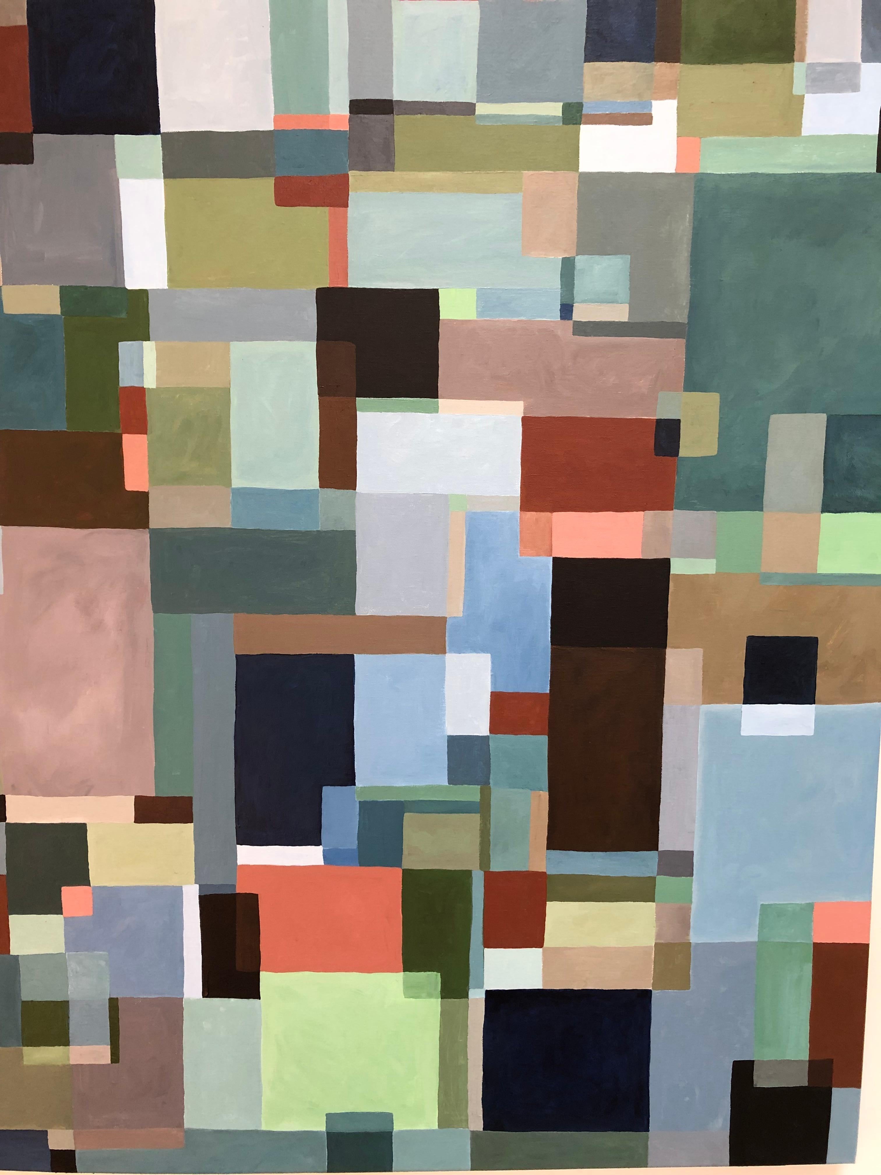 Toile Peinture astracieuse audacieuse représentant des rectangles et des carrés superposés en vente