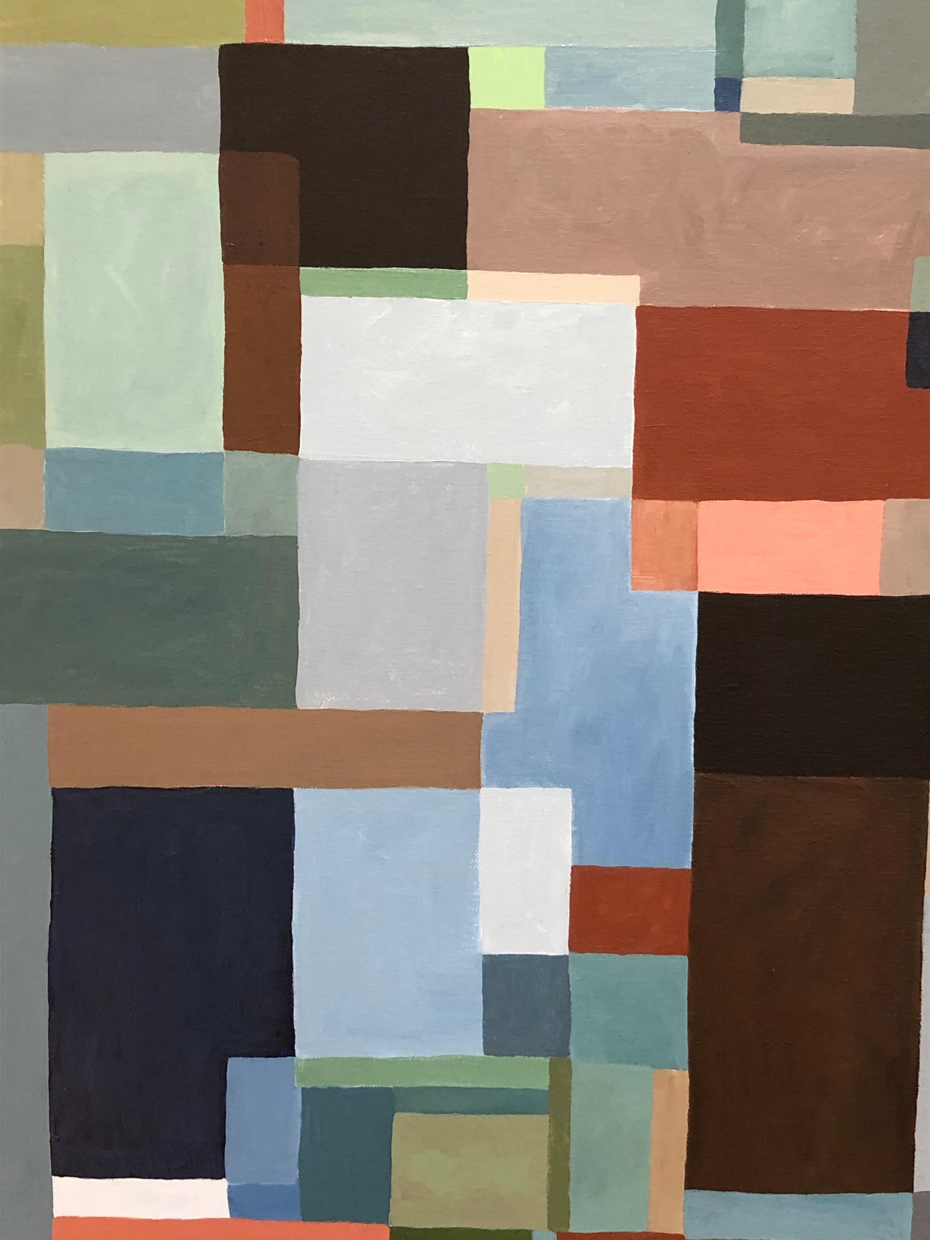 Peinture astracieuse audacieuse représentant des rectangles et des carrés superposés en vente 1