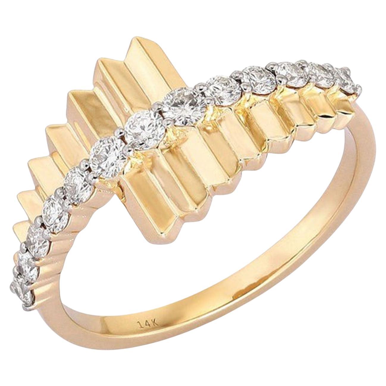 For Sale:  0.09ct Baguette Diamond 14K Yellow Gold Geometric Band Ring