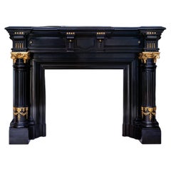 Antique Bold Belgian Black Fireplace with Ormolu