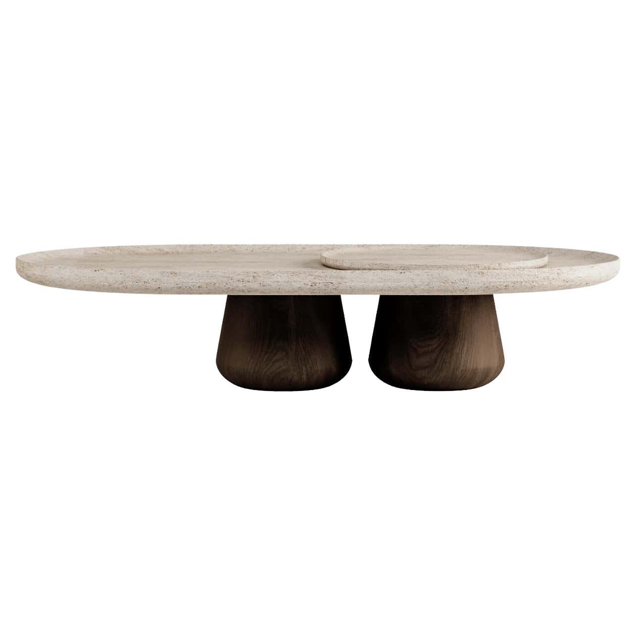 Bold Blend Couchtisch Large  Dunkles Holz und Travertin im Angebot