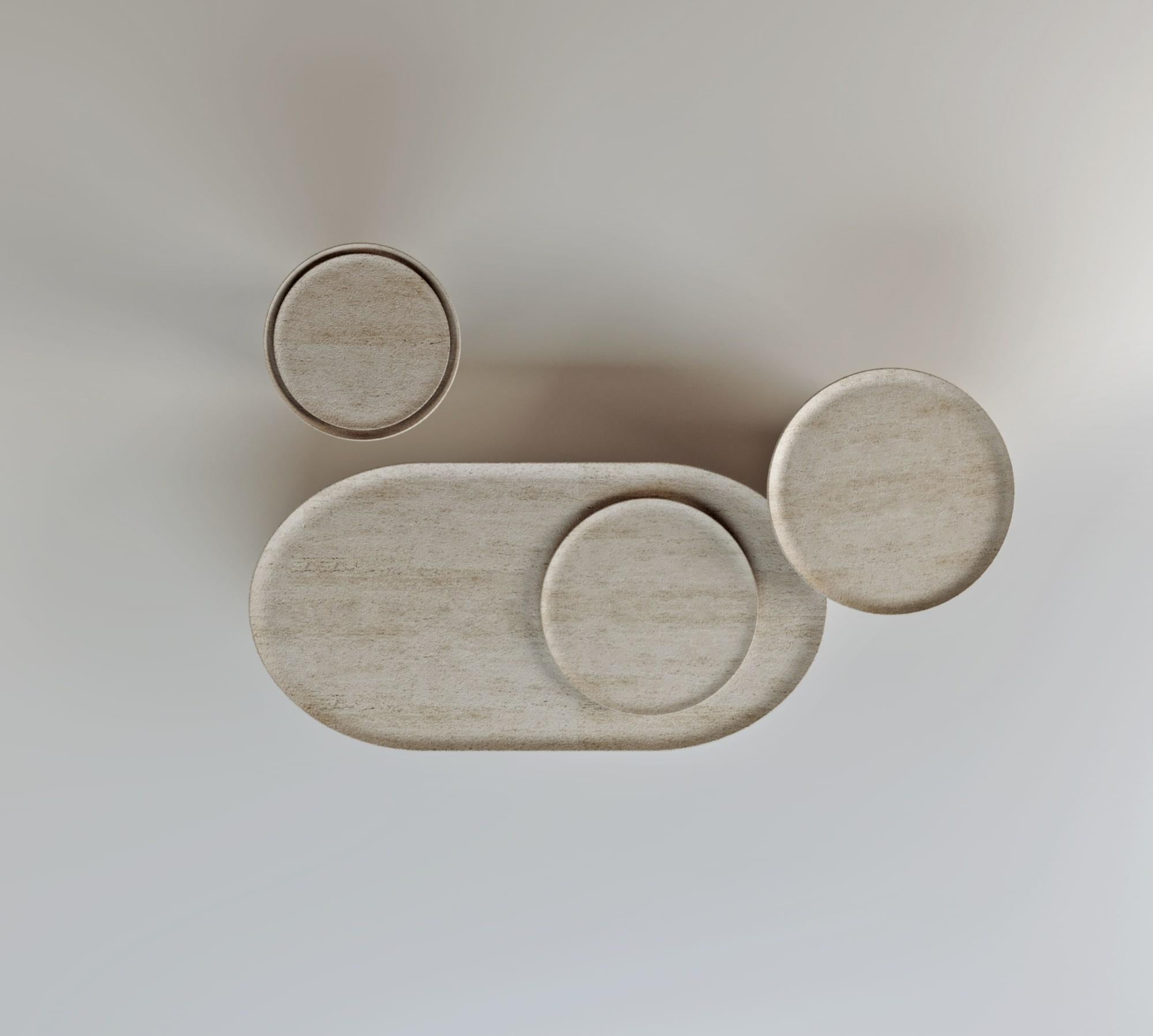 Bold Blend Coffee Table Medium - Wood (Dark Finish) and Travertine In New Condition For Sale In Milano, Lombardia