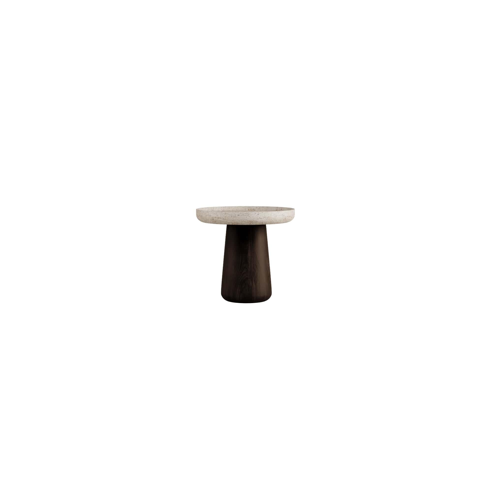 Moderne Table basse Bold Blend Small - Bois (Dark Finish) et Travertin en vente