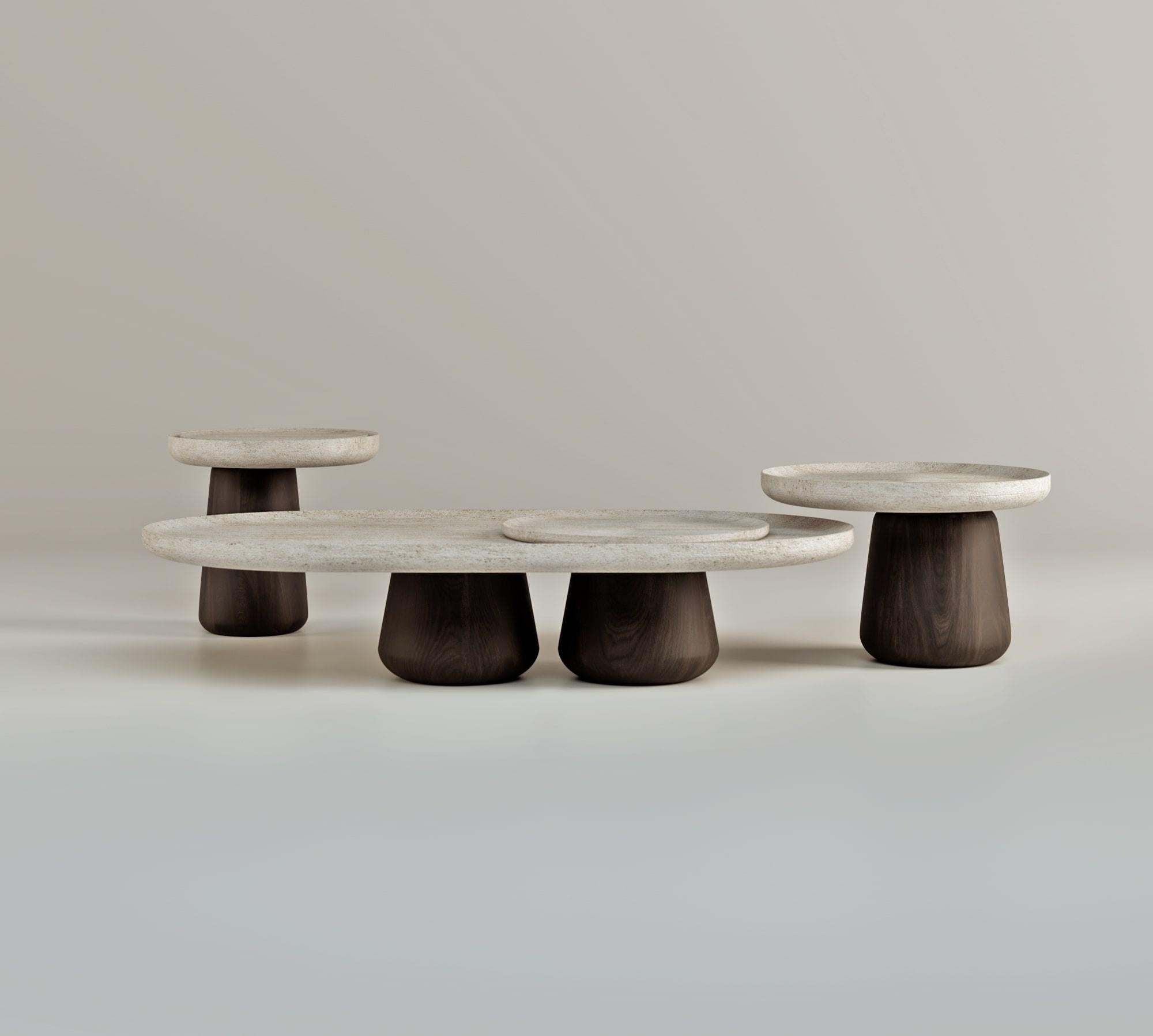 Italian Table basse Bold Blend Small - Bois (Dark Finish) et Travertin en vente